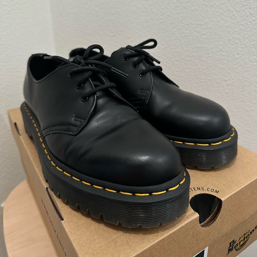 Dr. Martens Black Leather Oxfords with Platform Sole
